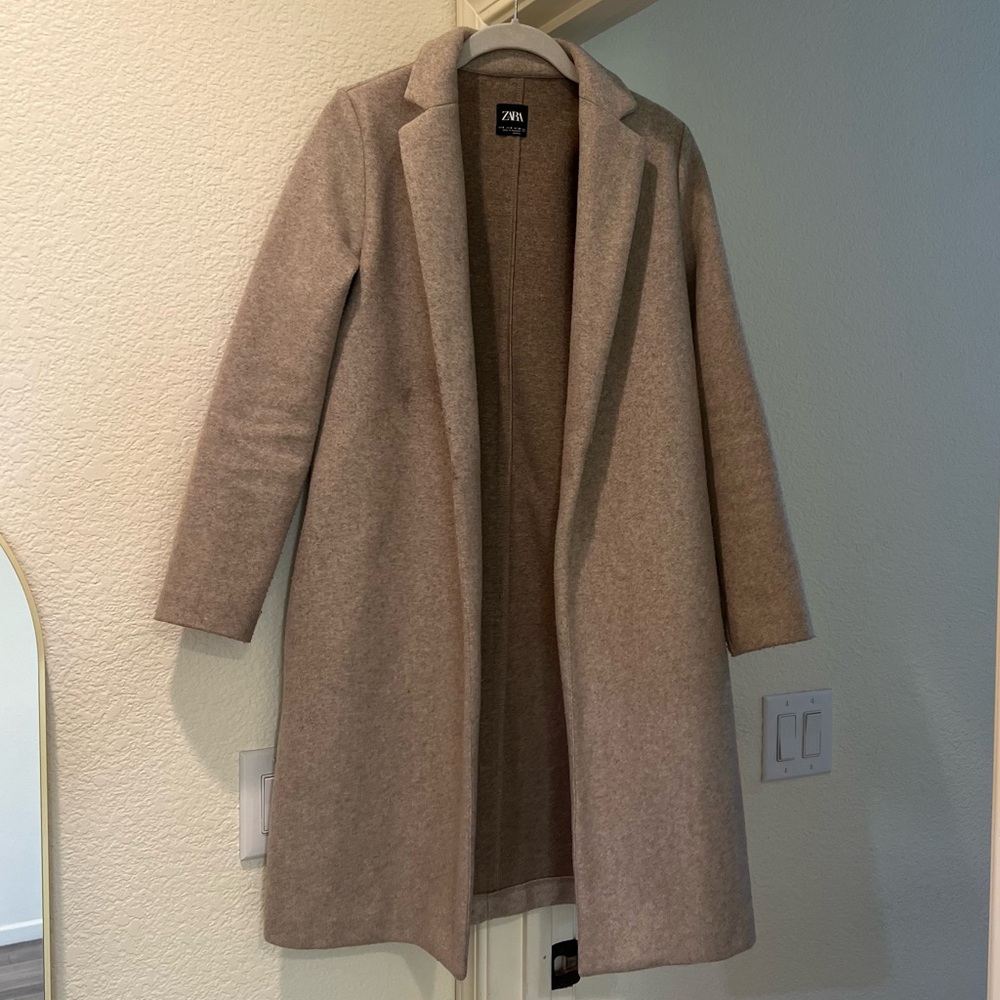 Zara Womens Camel Open Front Longline Trench Coat